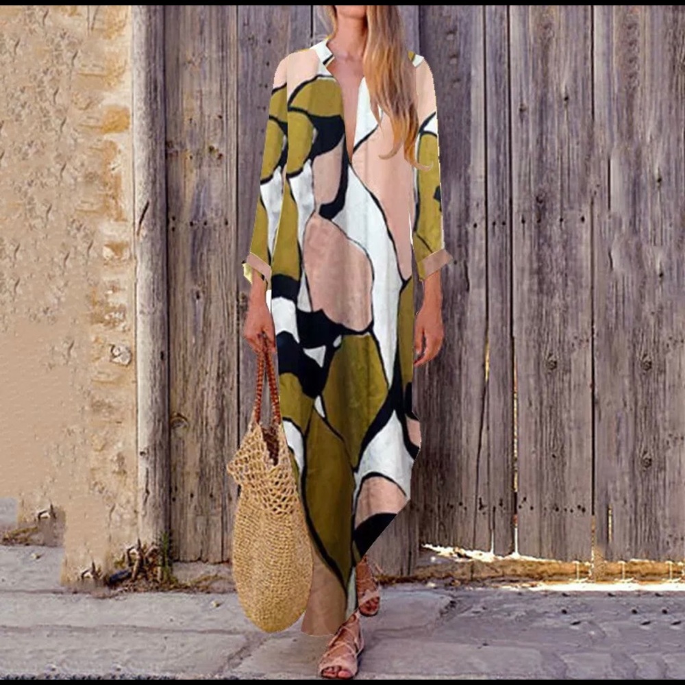 Colorful Short Sleeve, B-Neck, High Low Dress - Picture 4 of 10